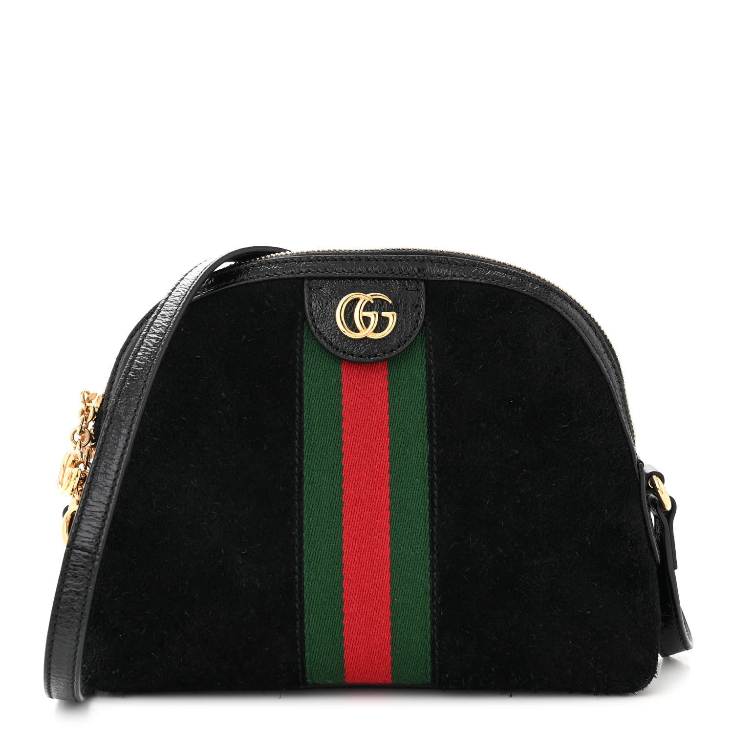 Gucci Suede Patent Web GG Small Ophidia Dome Shoulder Bag Black 1 of 10