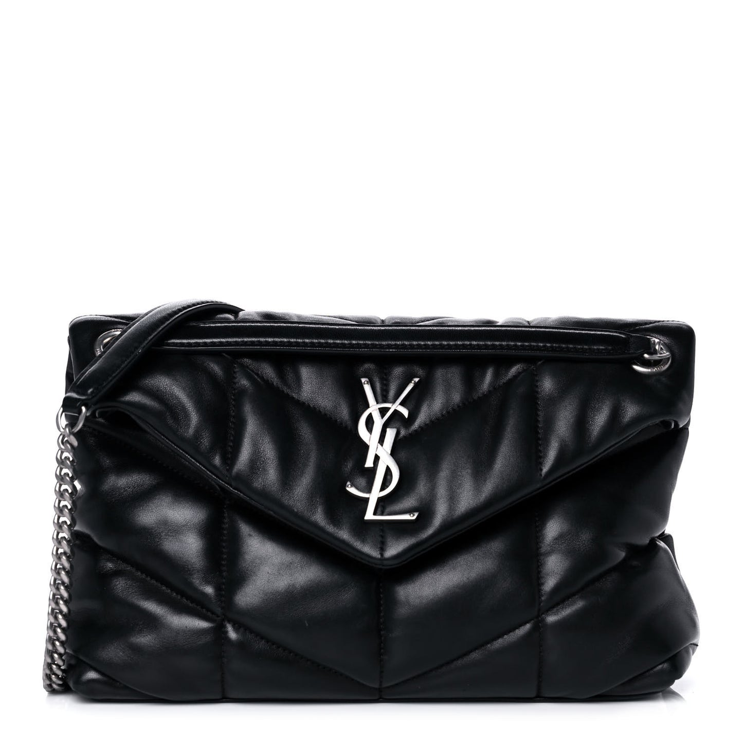 Lambskin Quilted Small Loulou Puffer Monogram Chain Satchel Black