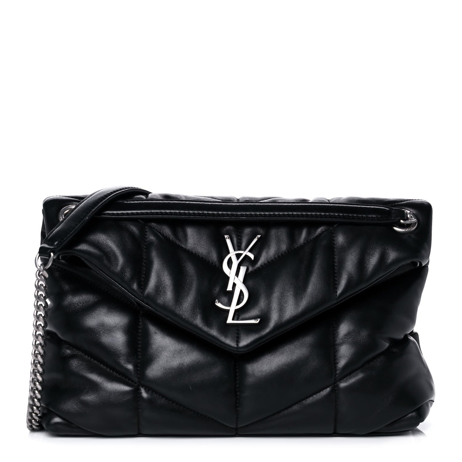 Saint Laurent Lambskin Quilted Small Loulou Puffer Monogram Chain Satchel Black 1 of 13