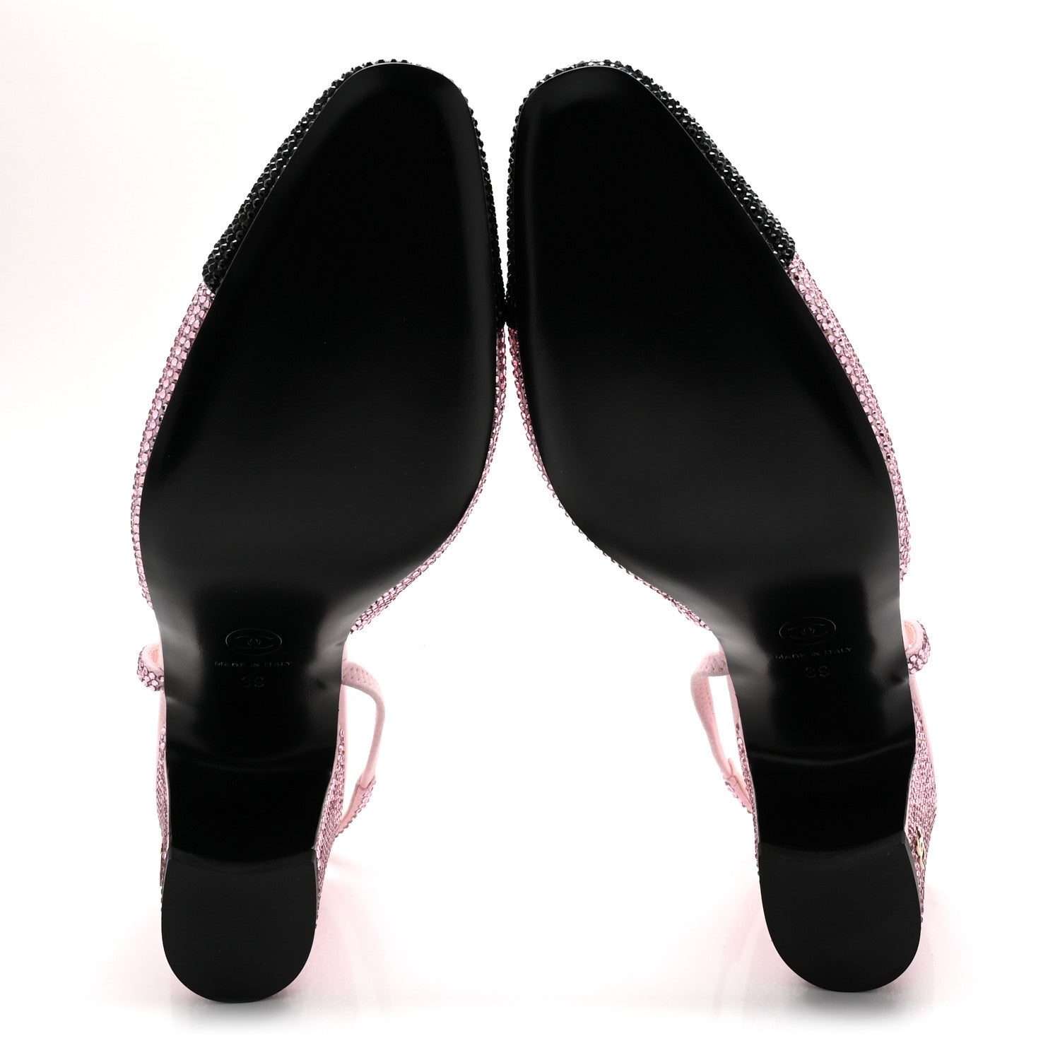 Chanel Strass Cap Toe CC Slingback Pumps 39 Pink Black 6 of 10