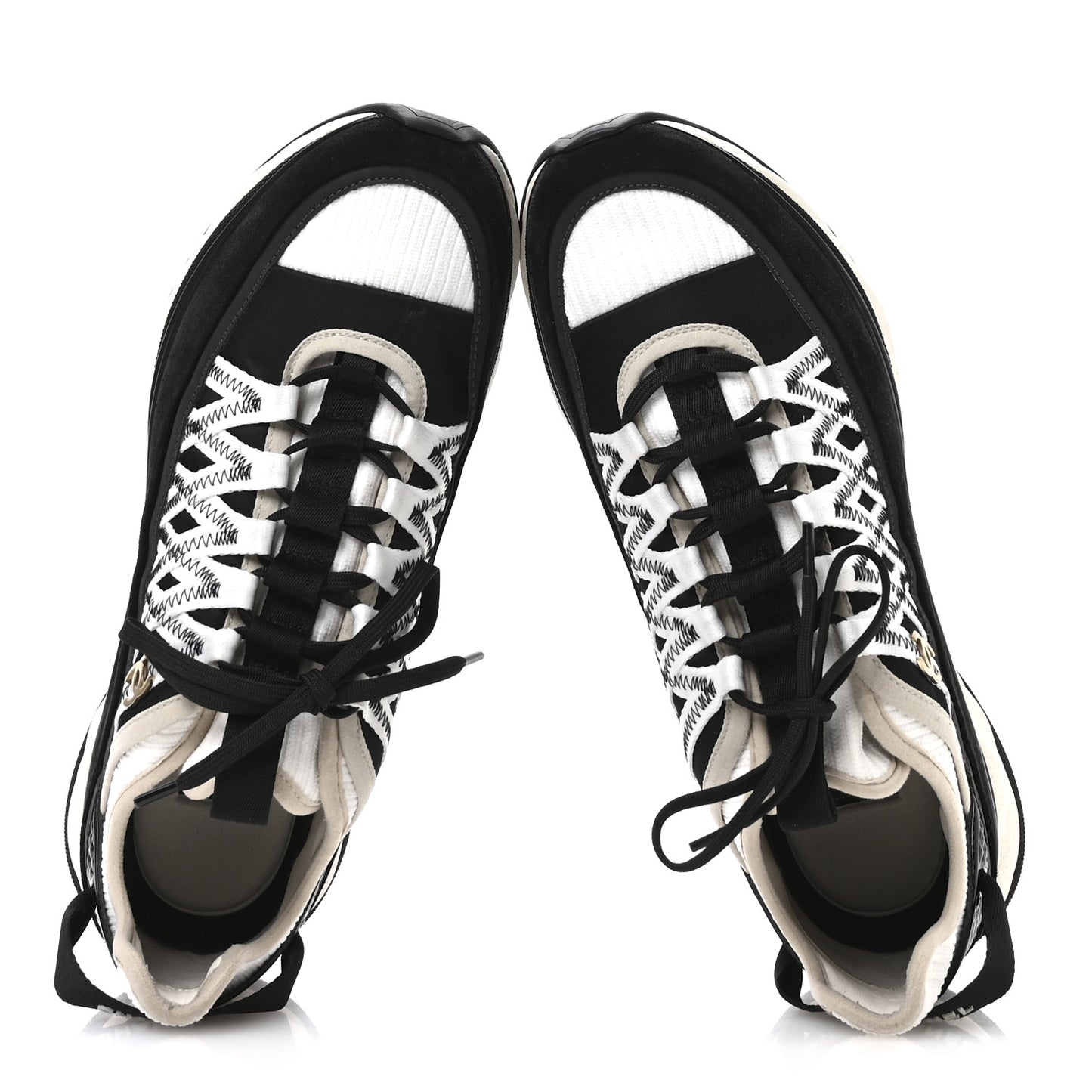 Fabric Suede Calfskin Sneakers 41 Black Beige White