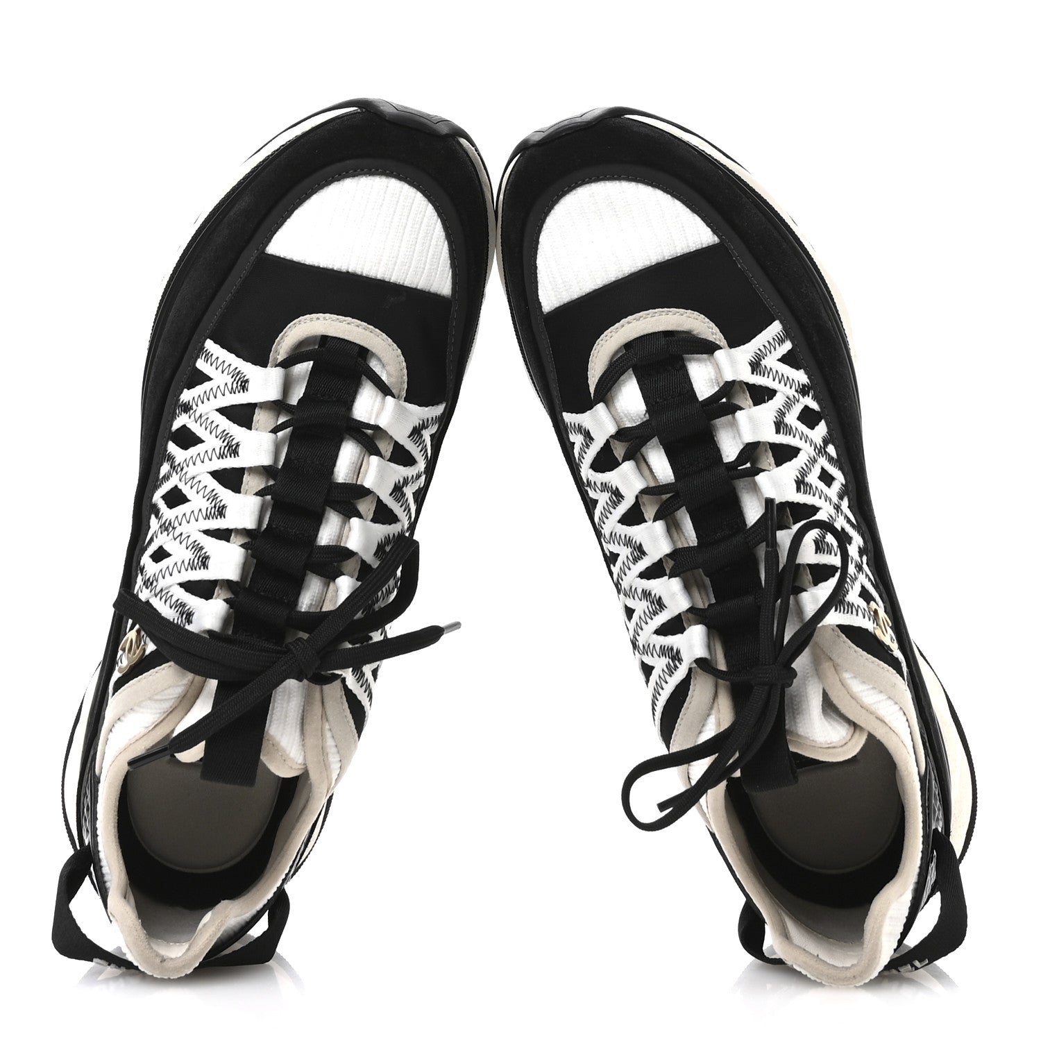 Chanel Fabric Suede Calfskin Sneakers 41 Black Beige White 2 of 9