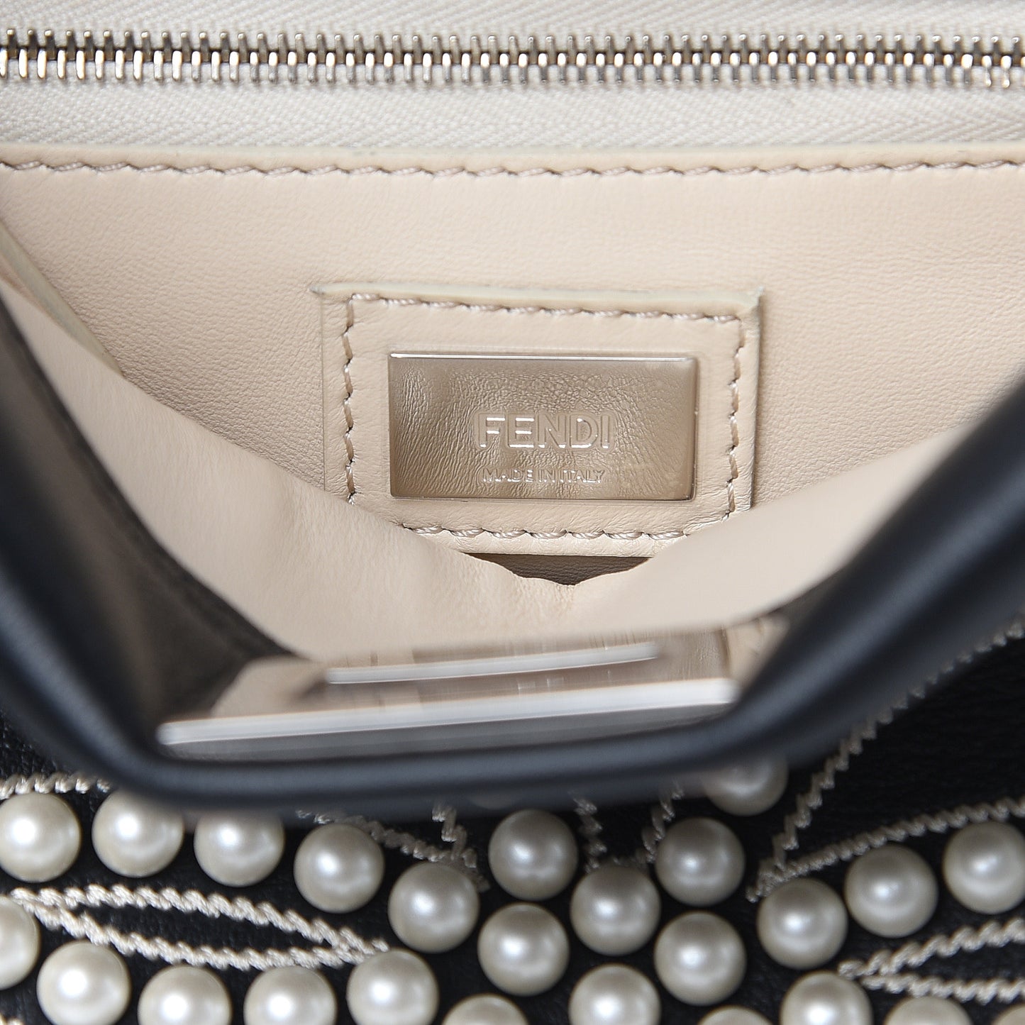 Calfskin Flowers and Bows Scalloped Mini Peekaboo Iconic Satchel Black Camelia