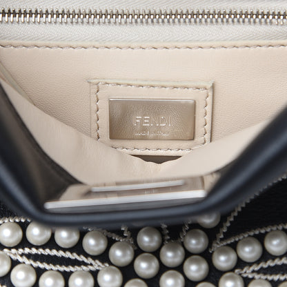 Fendi Calfskin Flowers and Bows Scalloped Mini Peekaboo Iconic Satchel Black Camelia 7 of 10