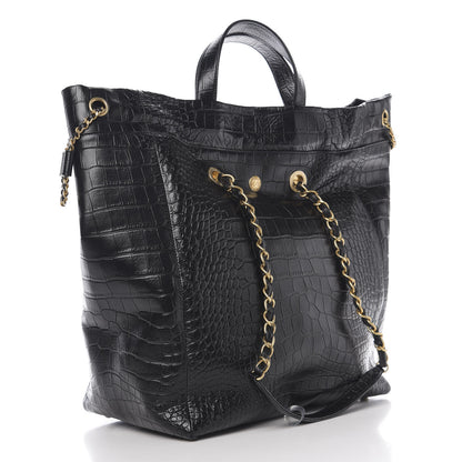 Chanel Calfskin Crocodile Embossed Large Cocodile Shopping Tote Black 2 of 9