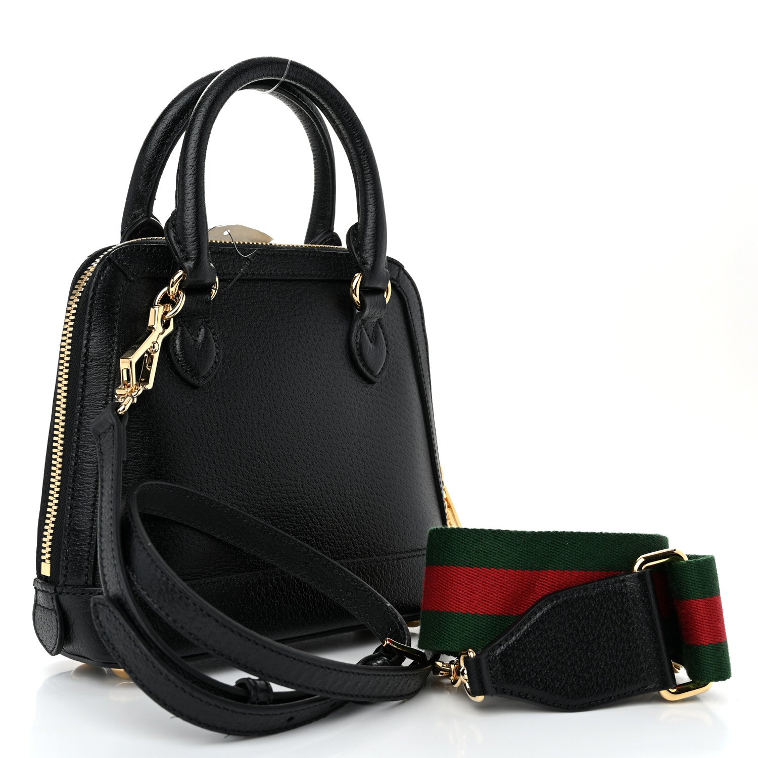 Gucci X ADIDAS Textured Dollar Calfskin Web Trefoil Mini Horsebit 1955 Top Handle Bag Black Off White 3 of 11