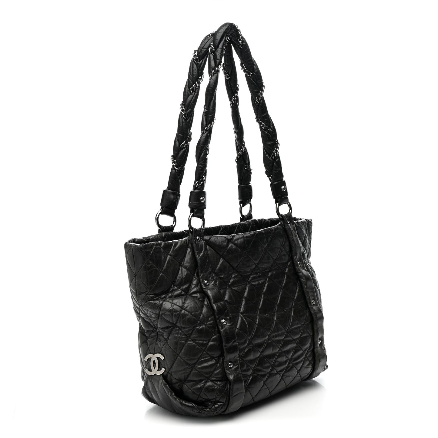 Distressed Lambskin Vintage Ligne Lady Braid Tote Black