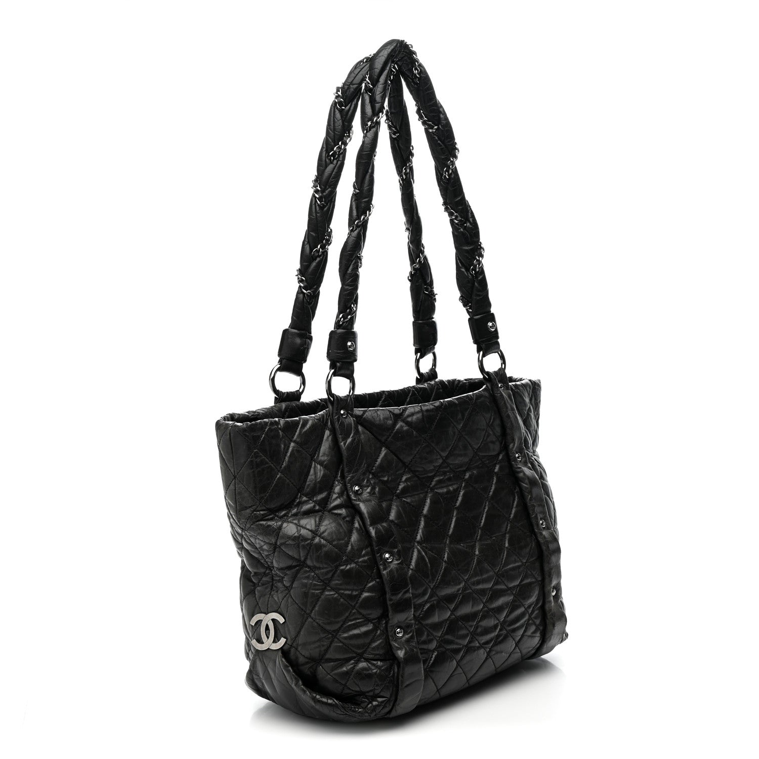 Chanel Distressed Lambskin Vintage Ligne Lady Braid Tote Black 3 of 10