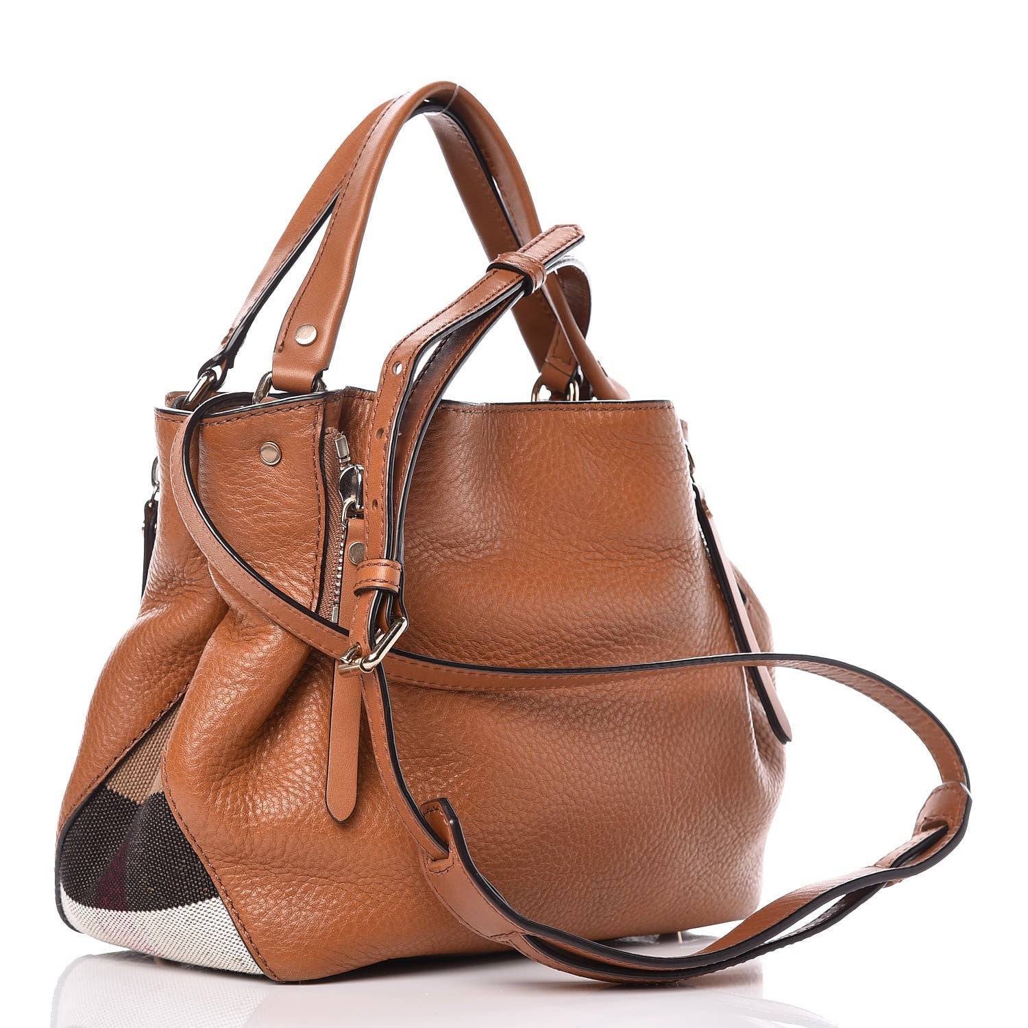 Burberry Grainy Calfskin House Check Small Maidstone Brown 3 of 13