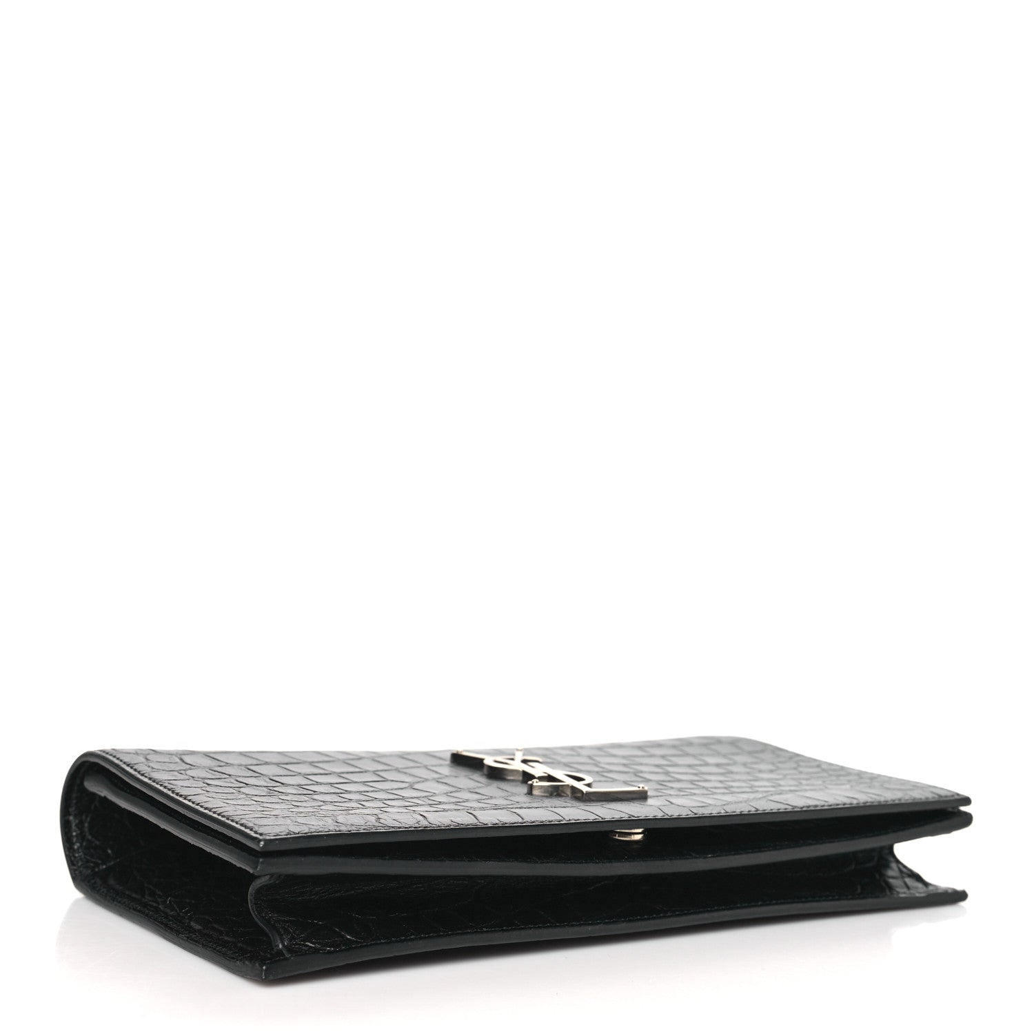Saint Laurent Calfskin Crocodile Embossed Classic Kate Monogram Clutch Black 4 of 9