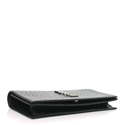 Saint Laurent Calfskin Crocodile Embossed Classic Kate Monogram Clutch Black 4 of 9