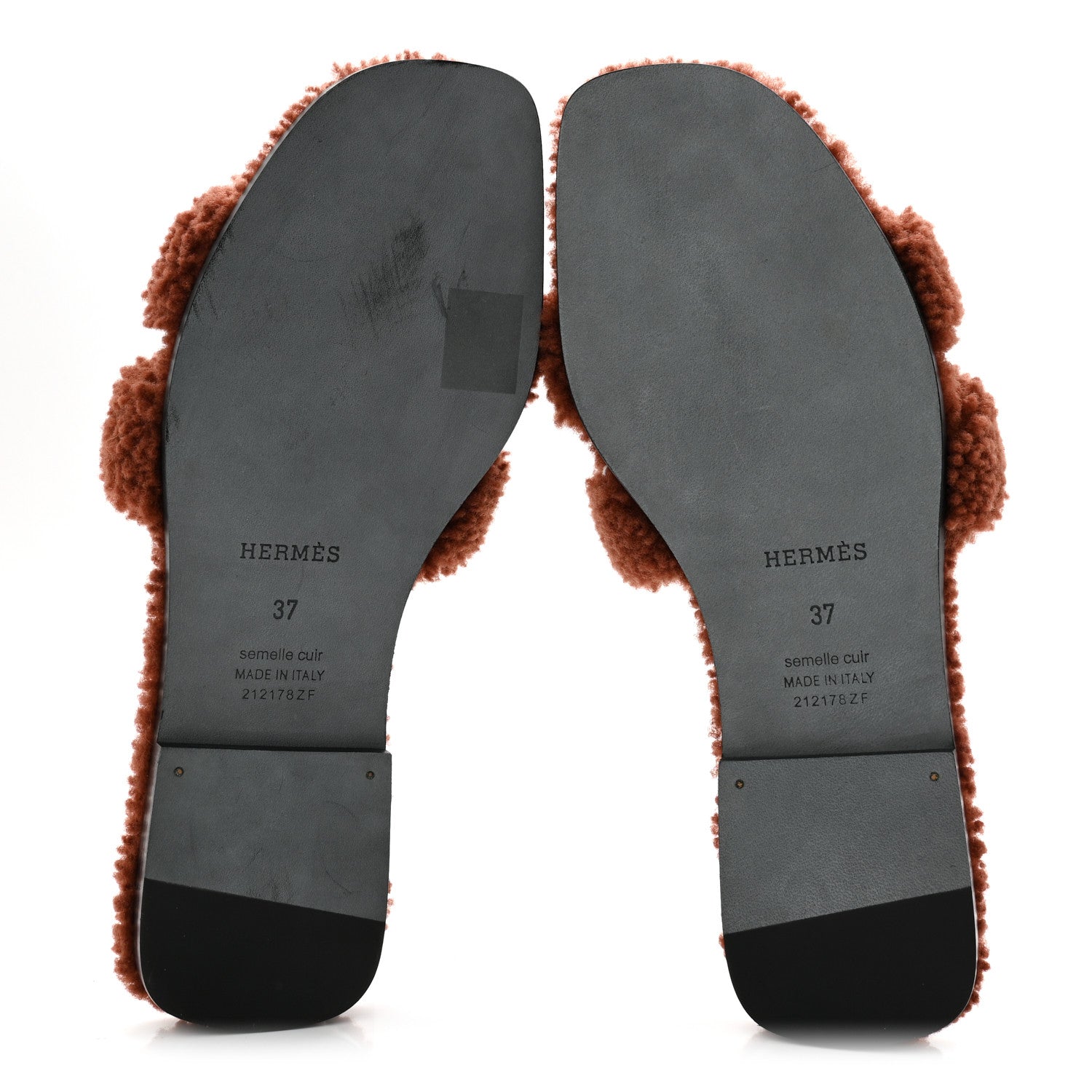 Hermes Woolskin Oran Sandals 37 Cognac 6 of 9