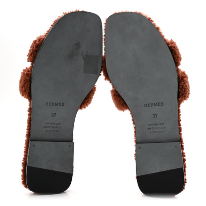Hermes Woolskin Oran Sandals 37 Cognac 6 of 9