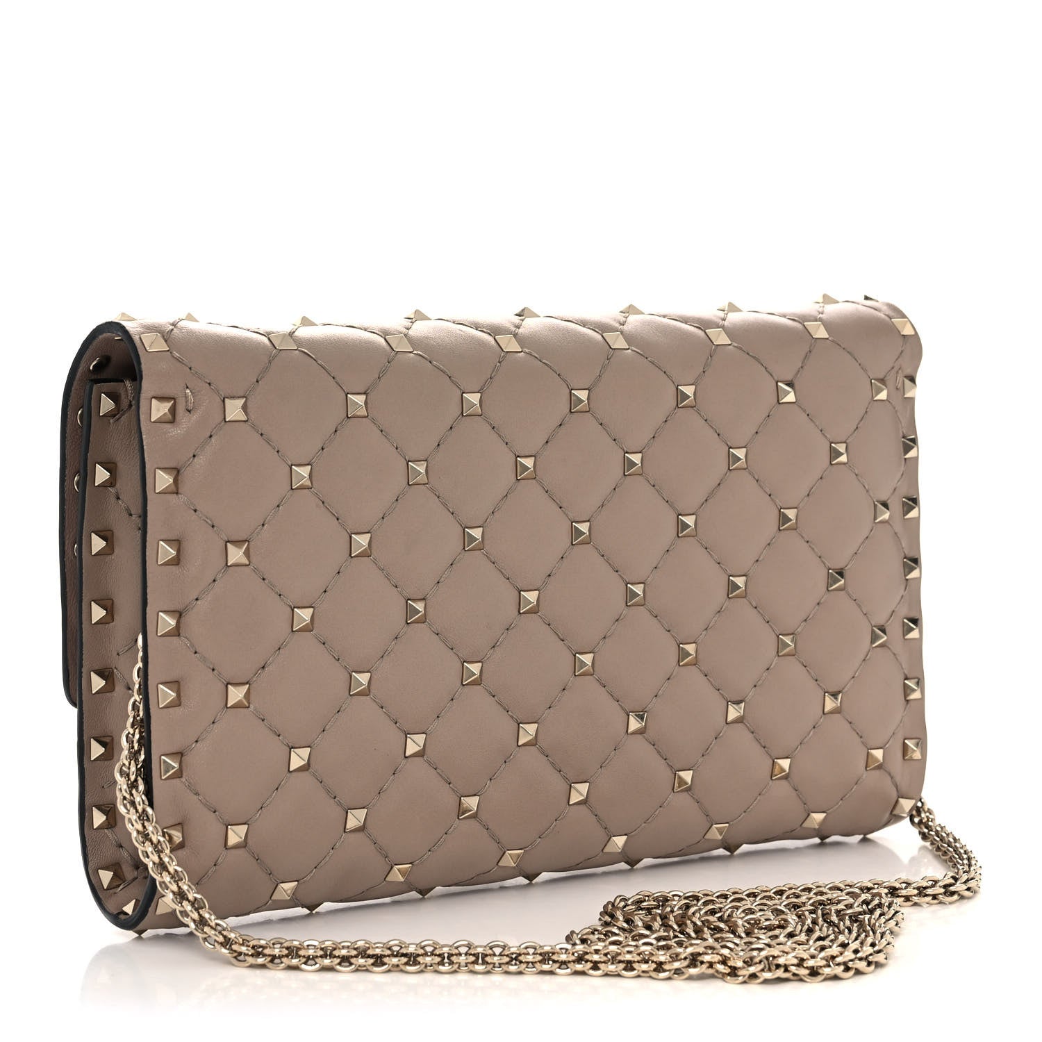 Valentino Garavani Lambskin Rockstud Spike Wallet on Chain Poudre 3 of 10