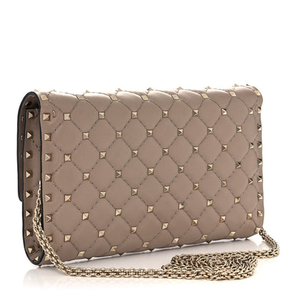 Valentino Garavani Lambskin Rockstud Spike Wallet on Chain Poudre 3 of 10