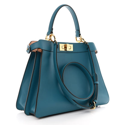 Fendi Vitello Seta Shiny Nappa Medium Peekaboo I SEE U Satchel Blue Velvet Light Rose 4 of 15