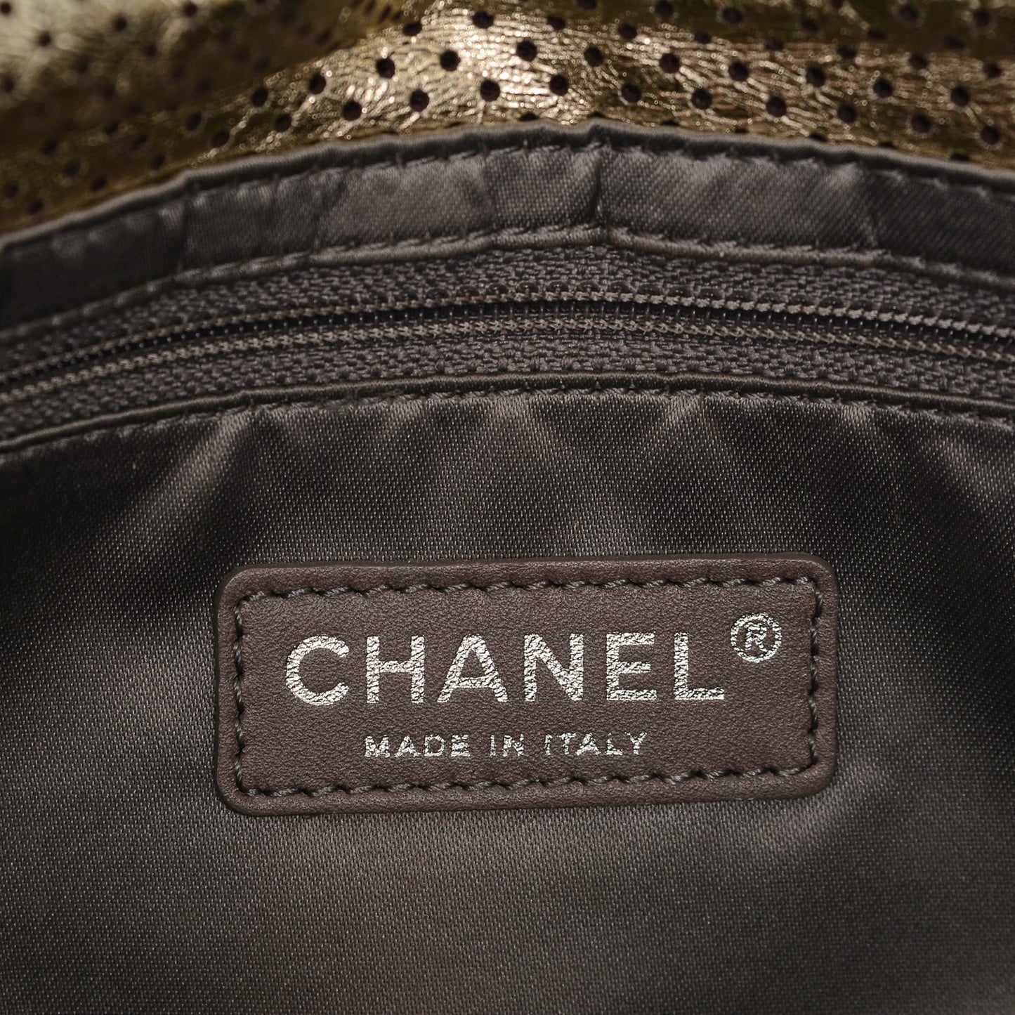 Metallic Crackled Calfskin Perforated Large Drill Flap Gold