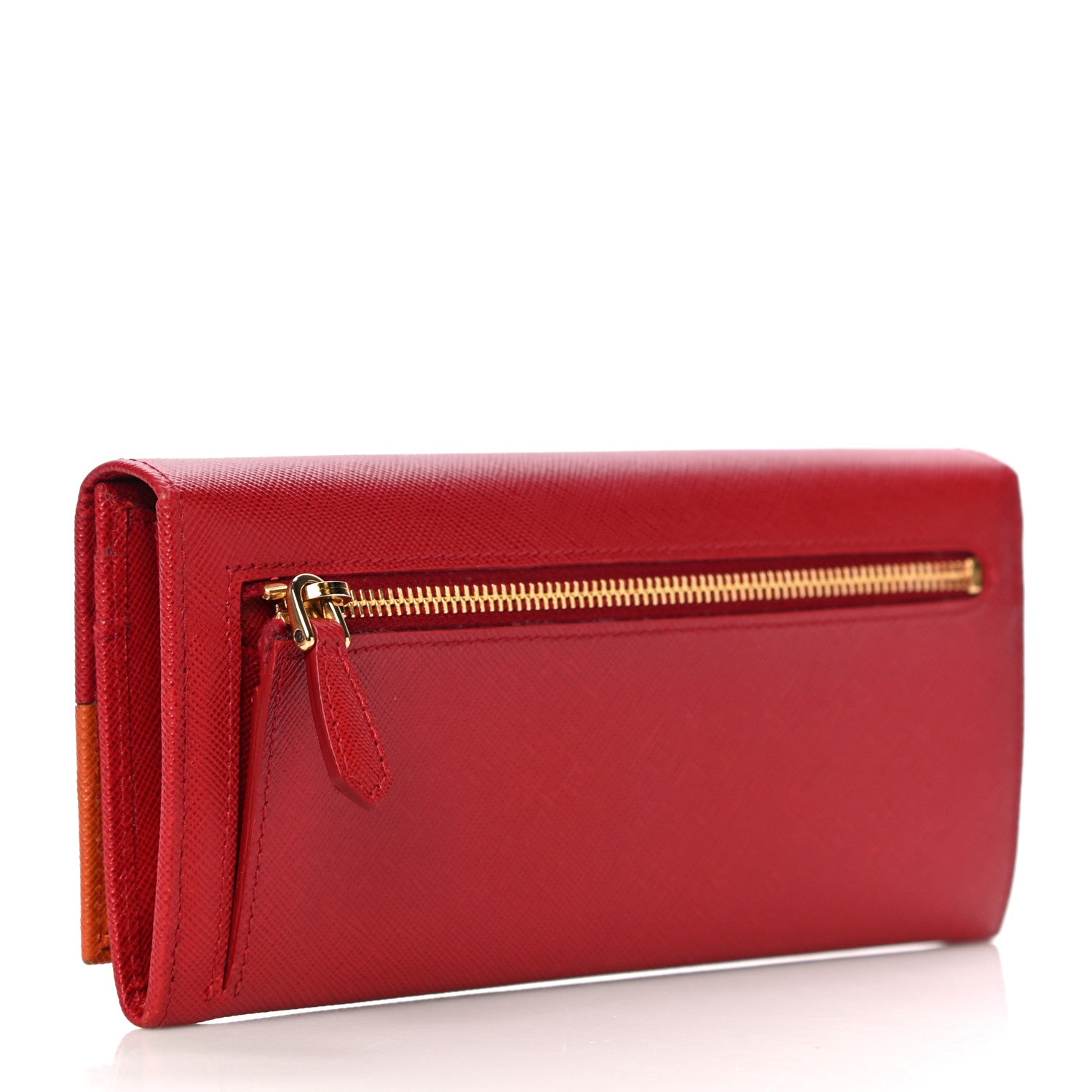 Prada Saffiano Bi-Color Metal Continental Flap Wallet Fuoco Papaya 3 of 17
