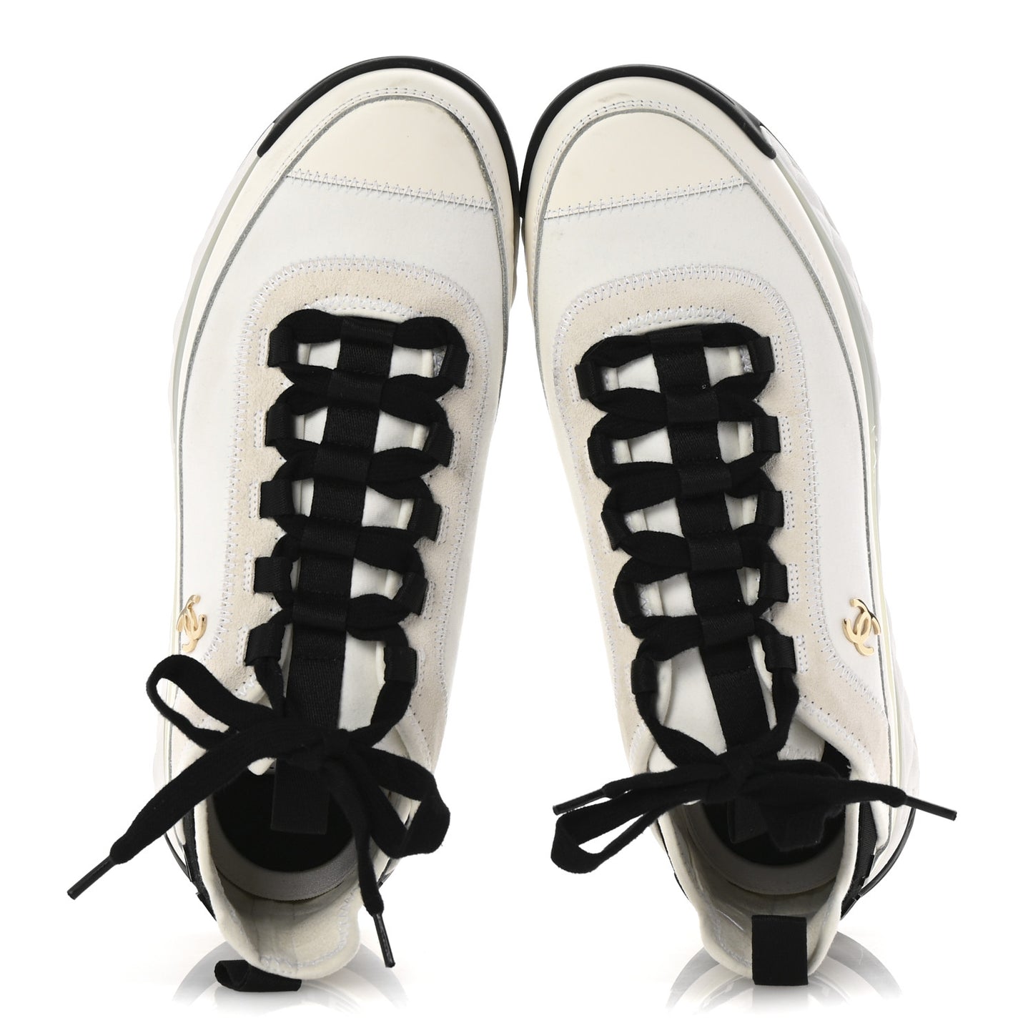 Velvet Calfskin Mixed Fibers CC Sneakers 39.5 Ivory Black