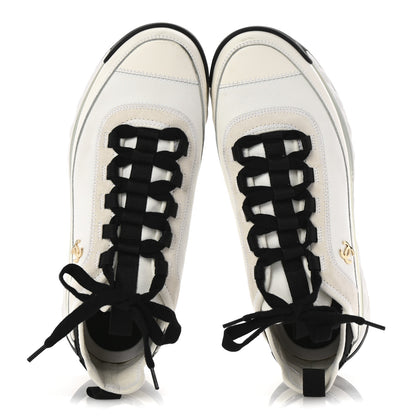 Chanel Velvet Calfskin Mixed Fibers CC Sneakers 39.5 Ivory Black 2 of 10