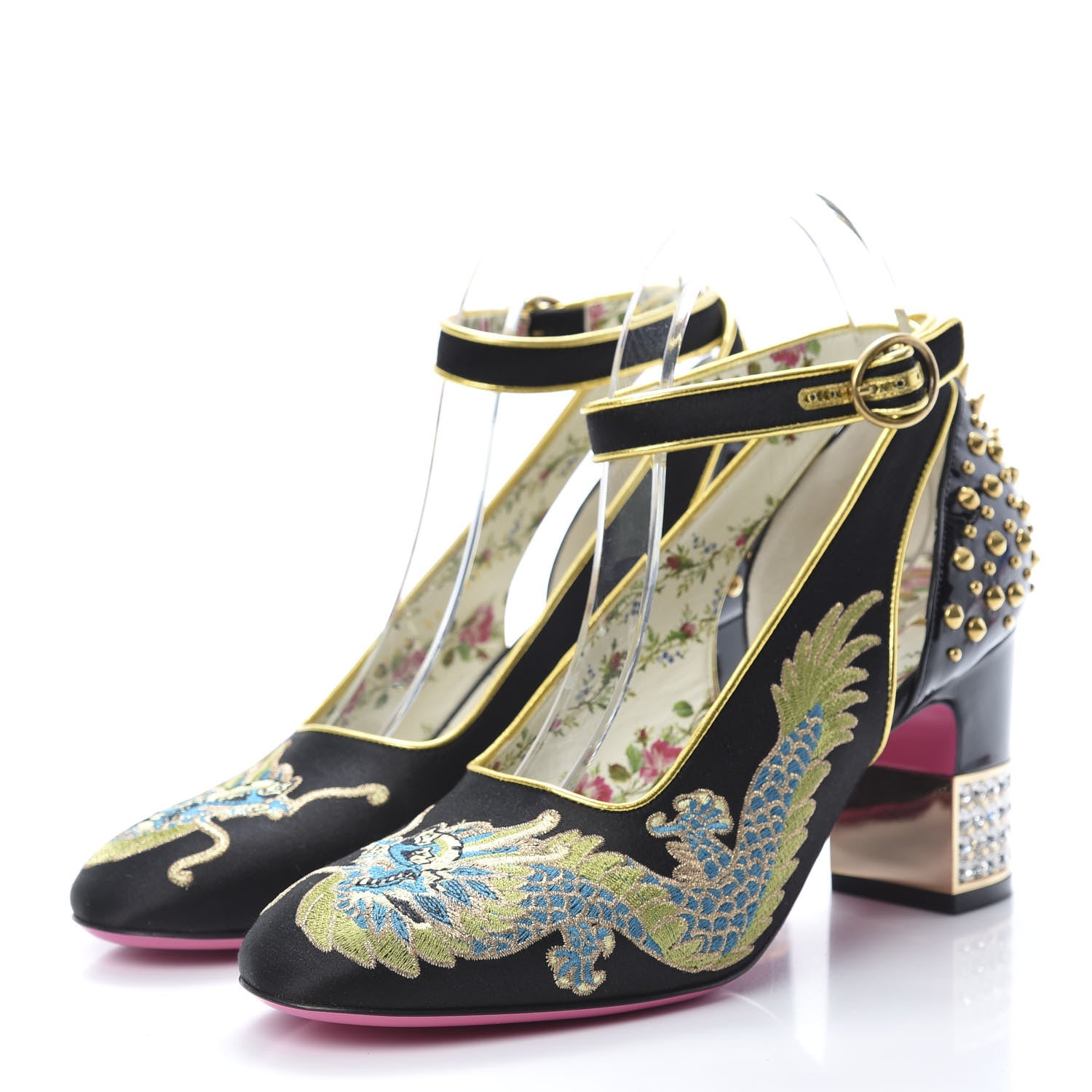 Gucci Satin Embroidered Dragon Caspar Pumps 39 Black 3 of 11