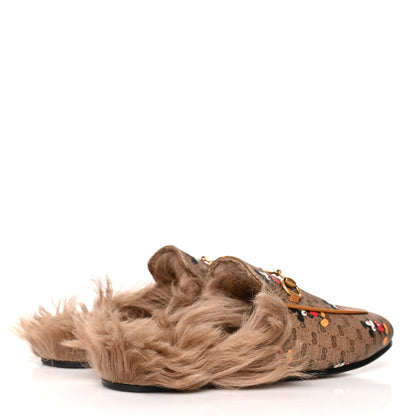 Gucci X DISNEY Mini Vintage GG Supreme Monogram Mickey Mouse Fur Womens Princetown Slippers 38 Beige Vintage Sun Oil 4 of 7