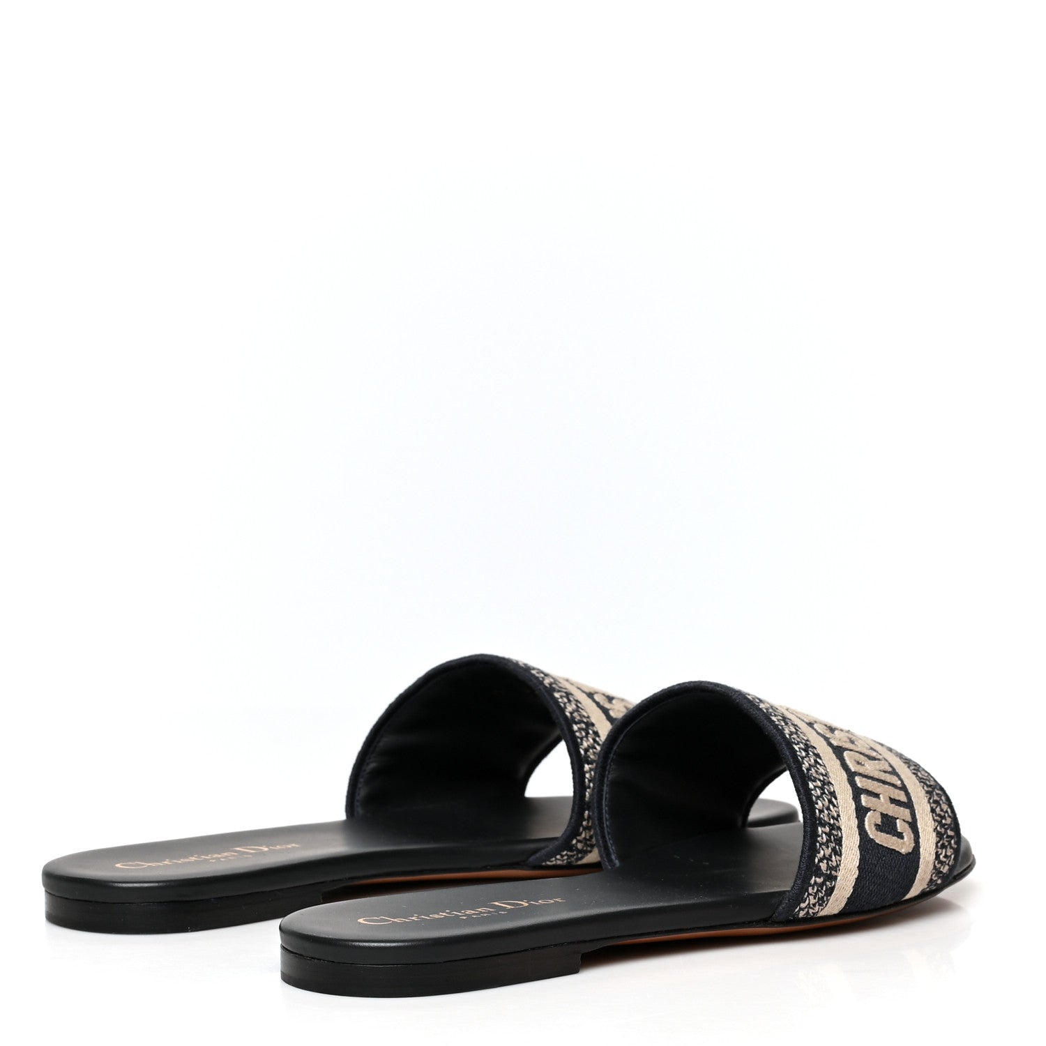 Christian Dior Canvas Embroidered Dway Mules Slide Sandals 38 Deep Blue 4 of 8