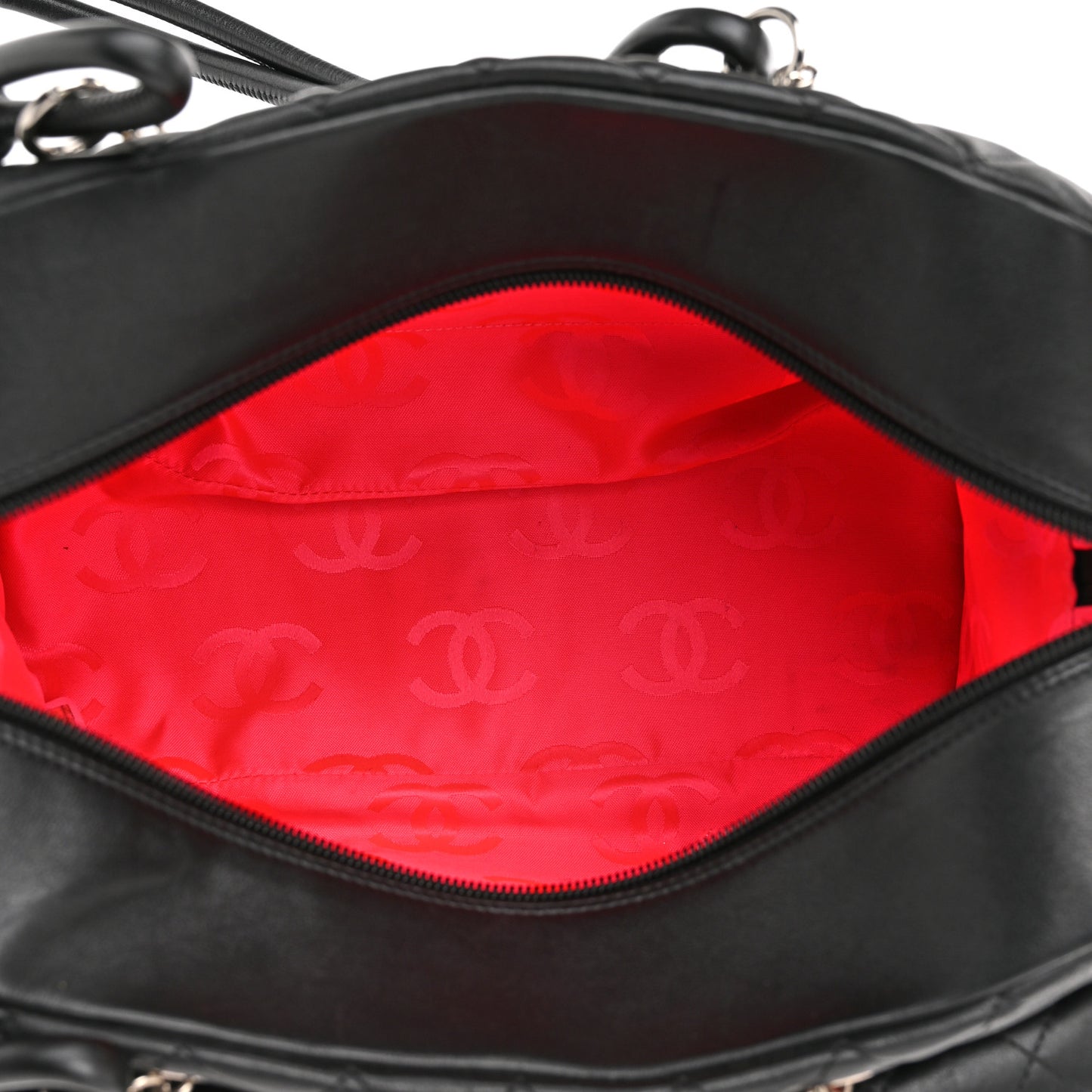 Calfskin Quilted Large Cambon Multipocket Reporter Black White
