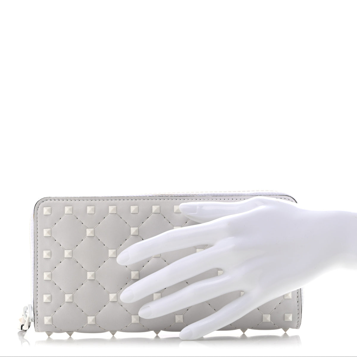 Nappa Monochrome Rockstud Spike Zip Around Wallet White