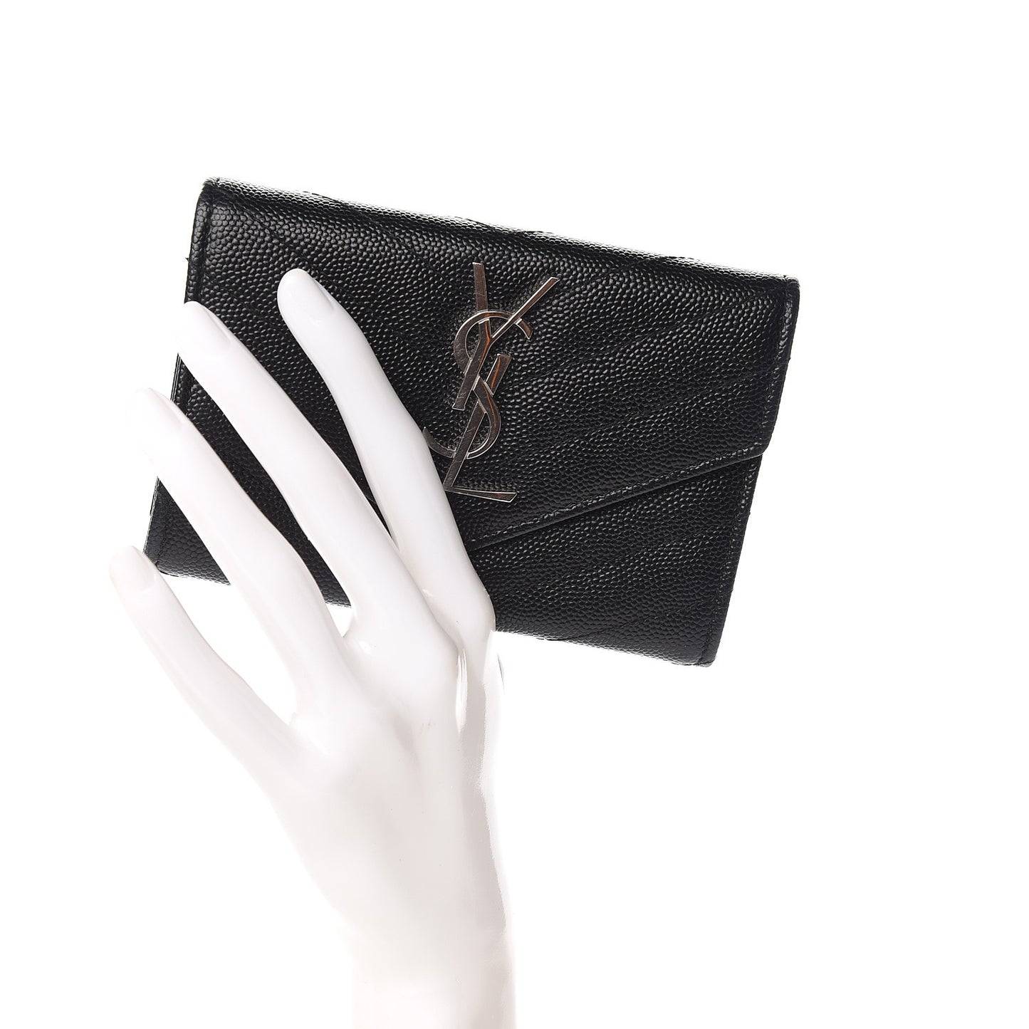 Grain De Poudre Matelasse Chevron Small Monogram Envelope Wallet Black