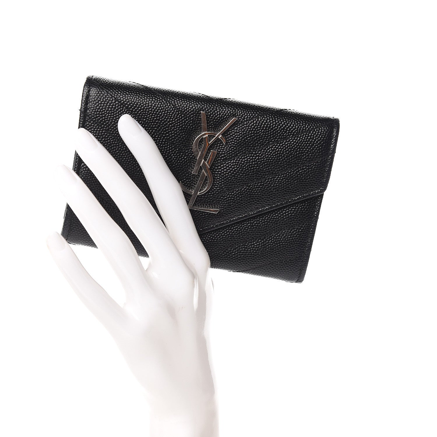 Saint Laurent Grain De Poudre Matelasse Chevron Small Monogram Envelope Wallet Black 2 of 6