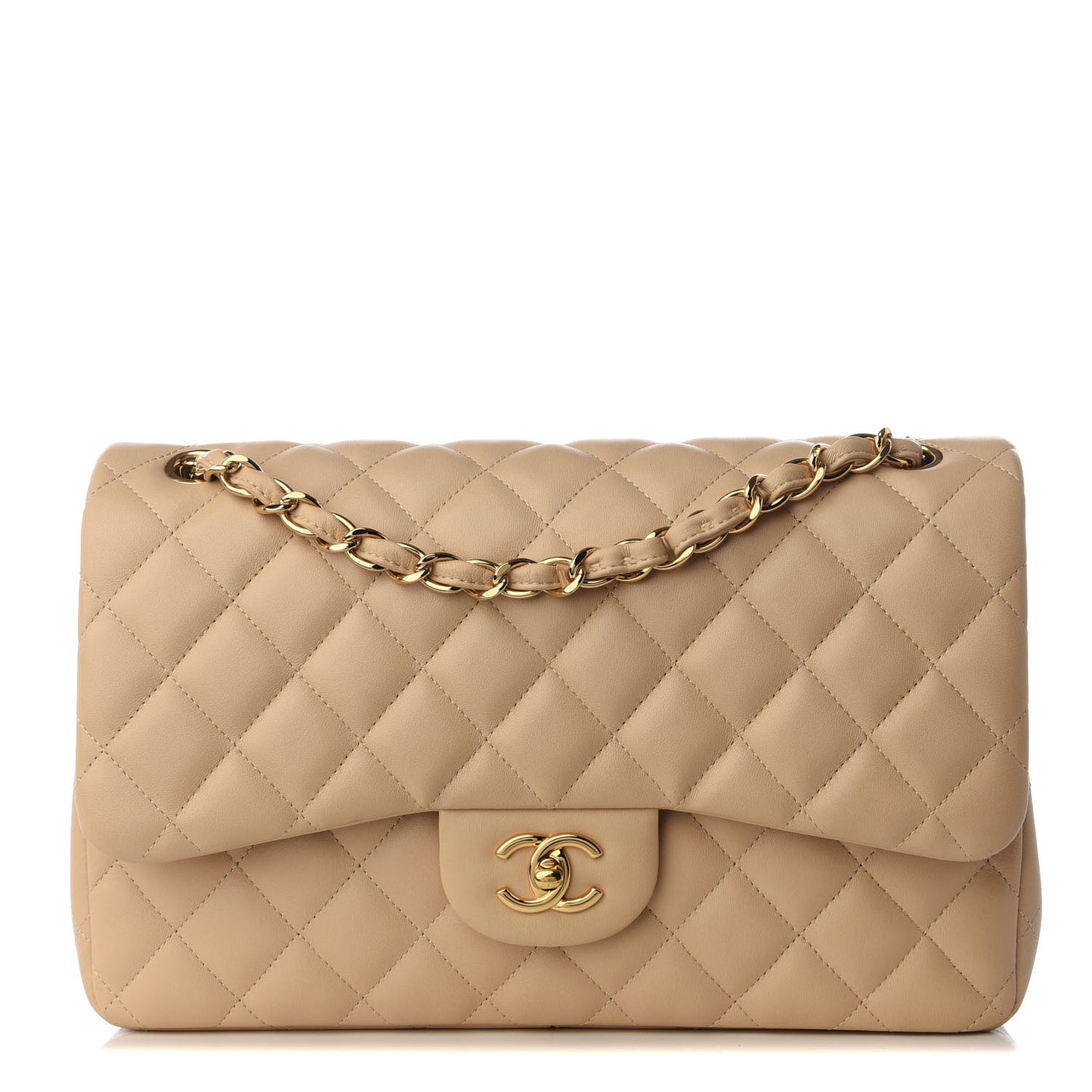 Lambskin Quilted Jumbo Double Flap Beige Clair