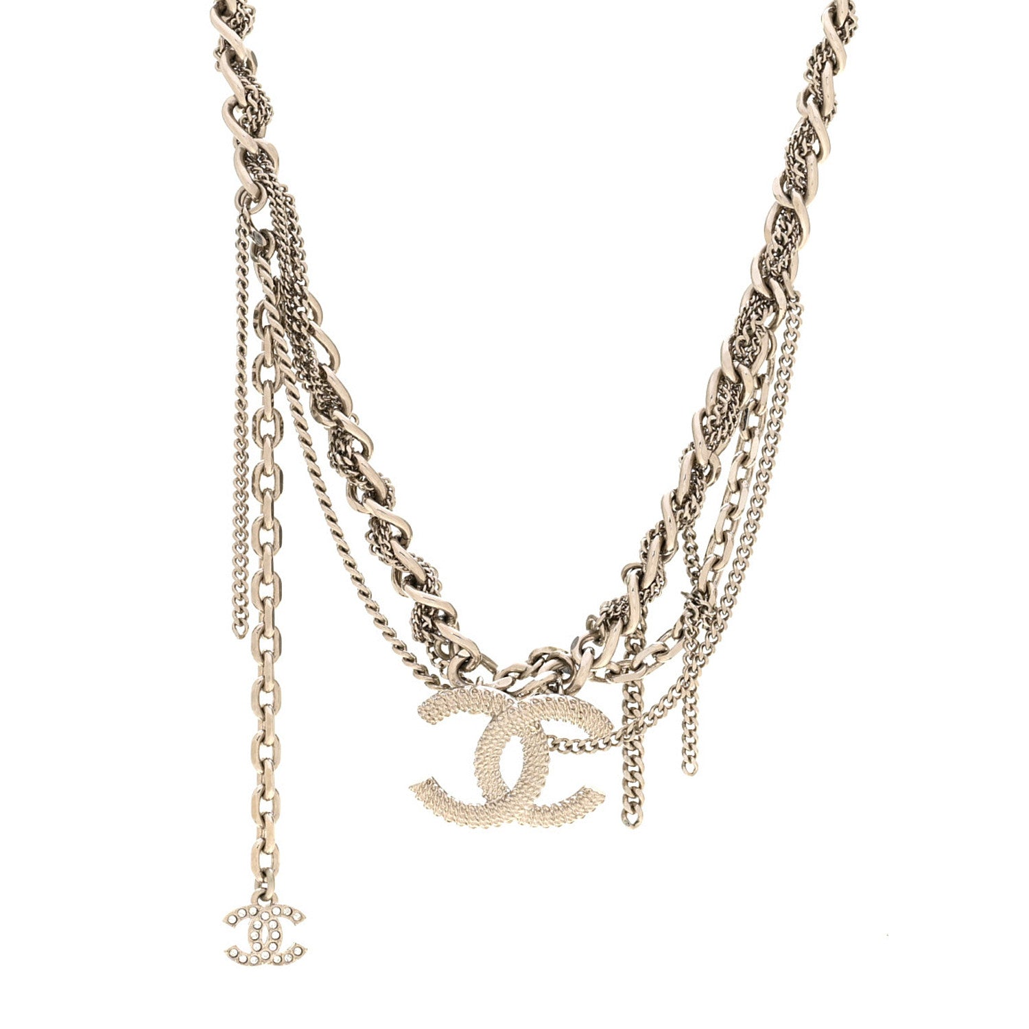 Chanel Metal Chain Link CC Multi Strand Choker Necklace Silver 1 of 6