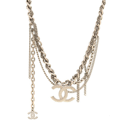 Chanel Metal Chain Link CC Multi Strand Choker Necklace Silver 1 of 6