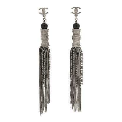 Chanel Metal CC Chain Tassel Paris Shanghai Earrings Ruthenium 1 of 3