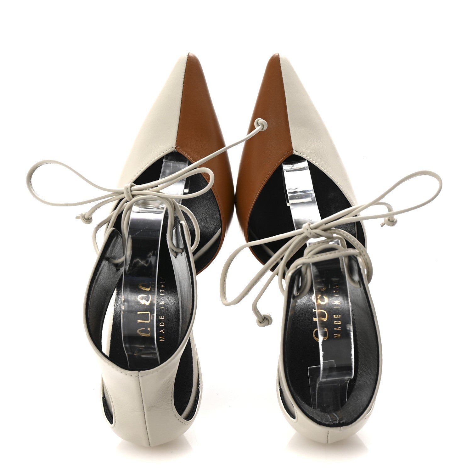 Gucci Soft Nappa Priscilla Ankle Cuff Pumps 37.5 Mystic White Harness Brown 2 of 10
