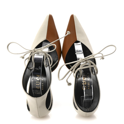 Gucci Soft Nappa Priscilla Ankle Cuff Pumps 37.5 Mystic White Harness Brown 2 of 10
