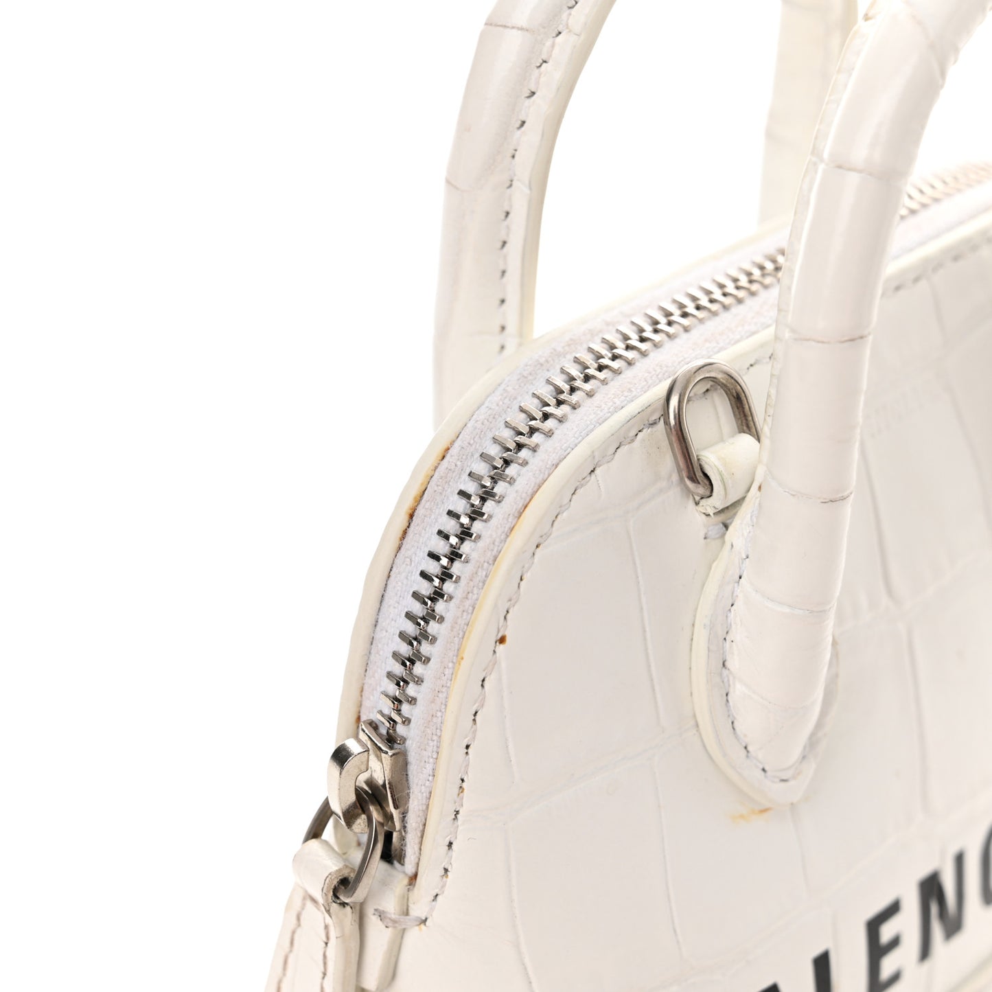 Calfskin Logo Crocodile Embossed Mini Ville Top Handle Bag White Black