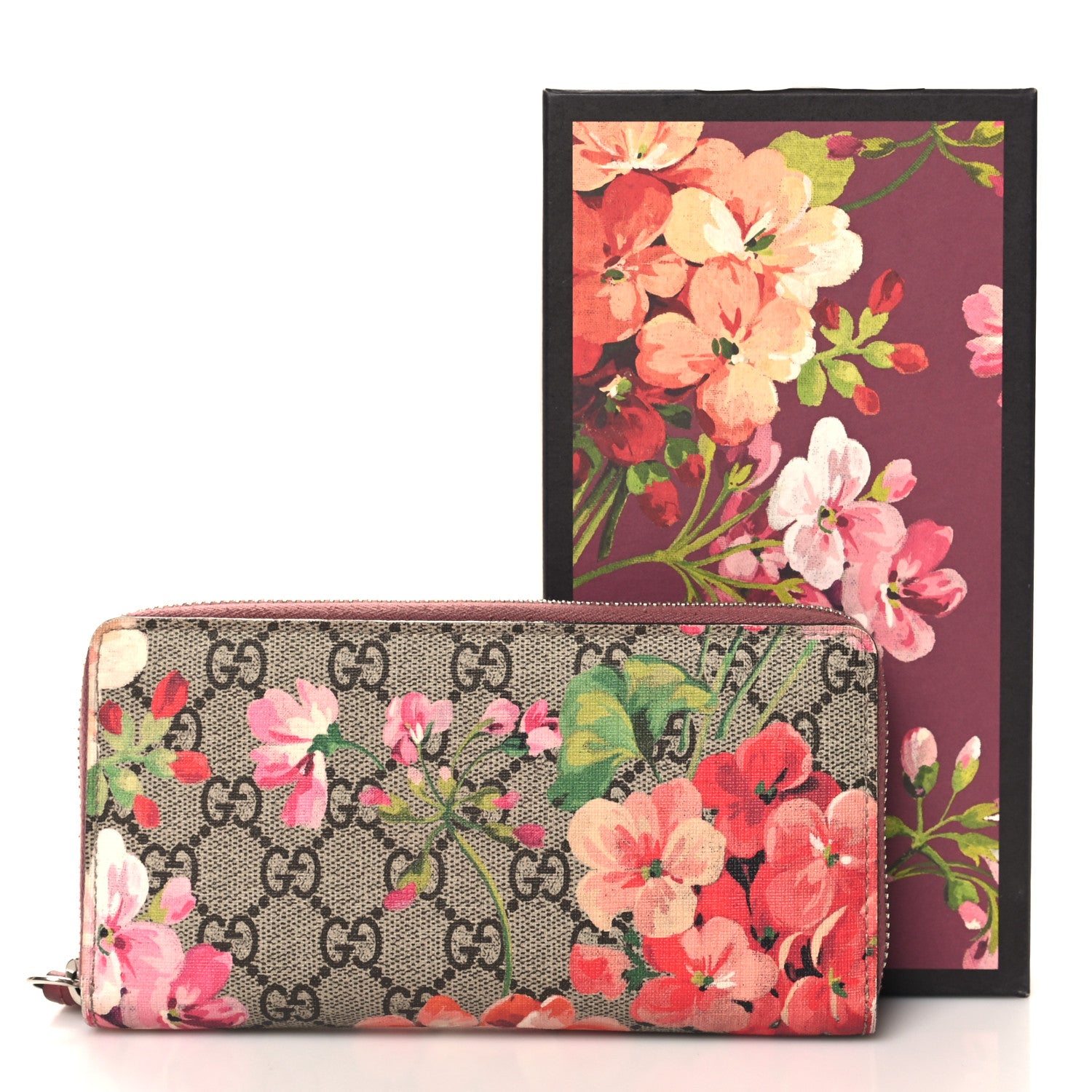 Gucci GG Supreme Monogram Blooms Zip Around Wallet Beige Multicolor Dry Rose 9 of 9