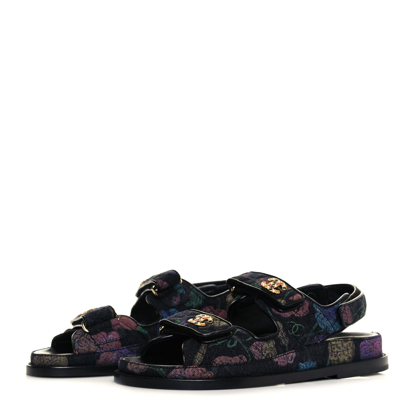 Denim Quilted Dad Sandals 37 Black Multicolor