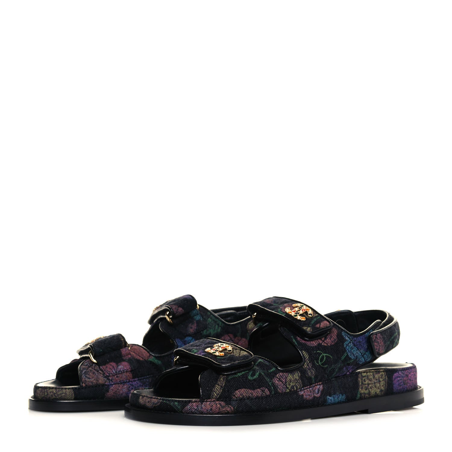 Chanel Denim Quilted Dad Sandals 37 Black Multicolor 3 of 10