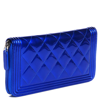 Chanel Metallic Patent Quilted Boy L-Gusset Zip Wallet Blue 3 of 9