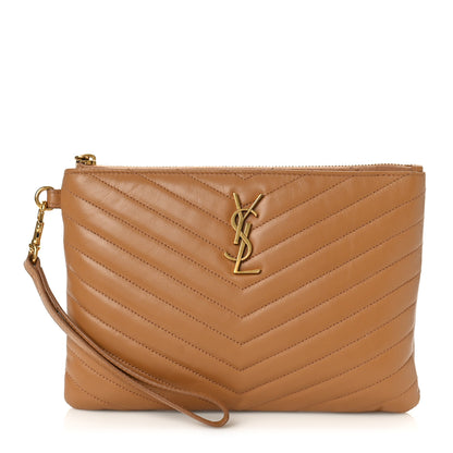 Saint Laurent Calfskin Matelasse Chevron Monogram A5 Wristlet Cork 1 of 8