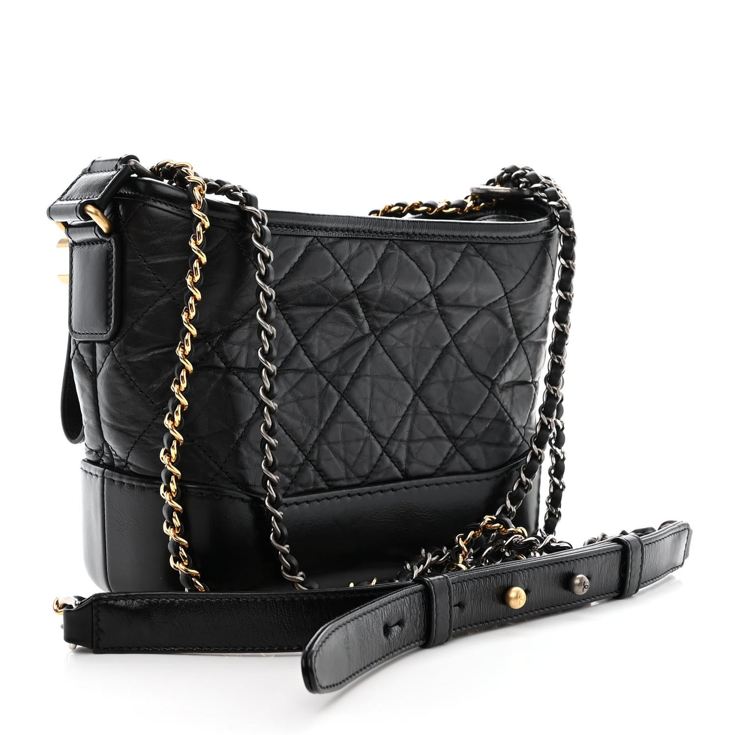 Aged Calfskin Quilted Small Gabrielle Hobo Black