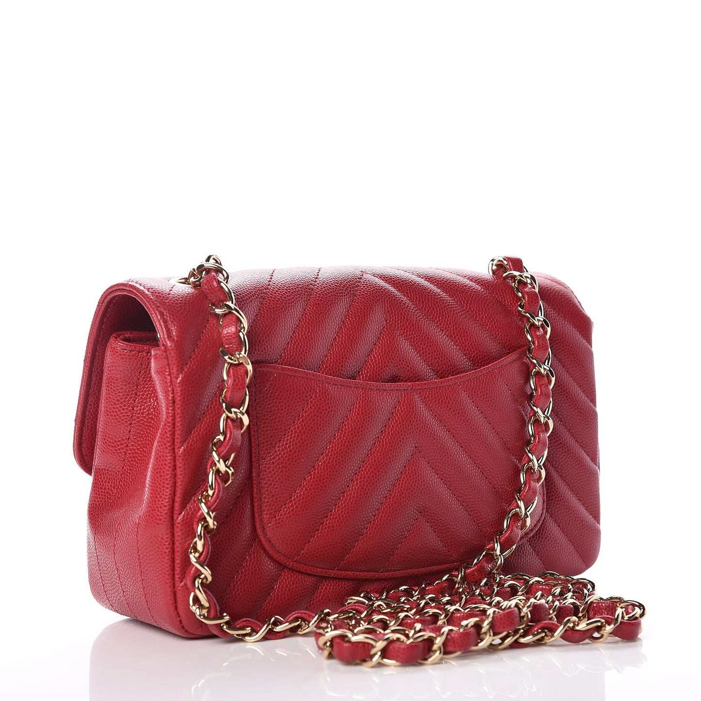 Caviar Chevron Quilted Mini Rectangular Flap Dark Red