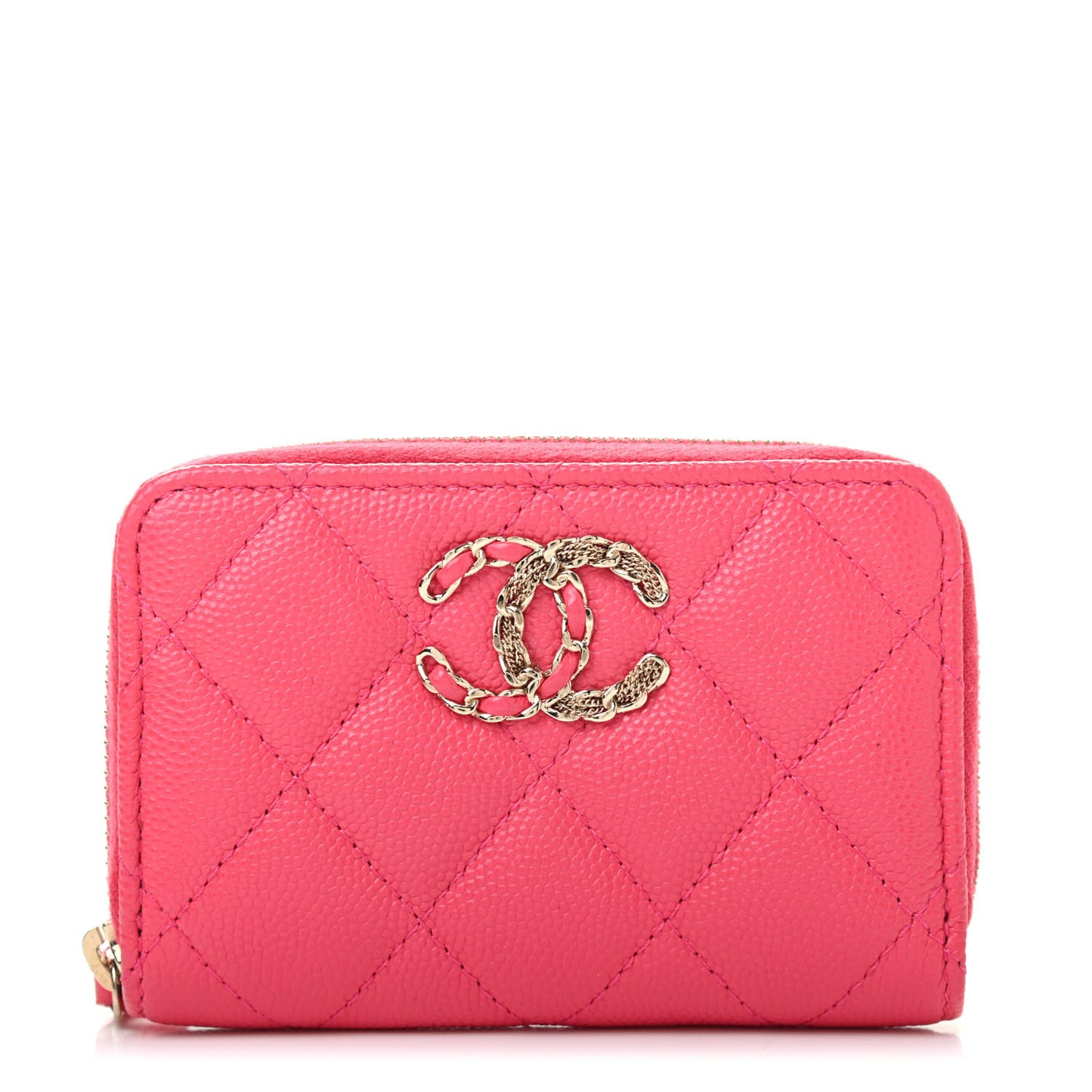 Caviar Quilted French New Wave Zip Coin Purse Pink