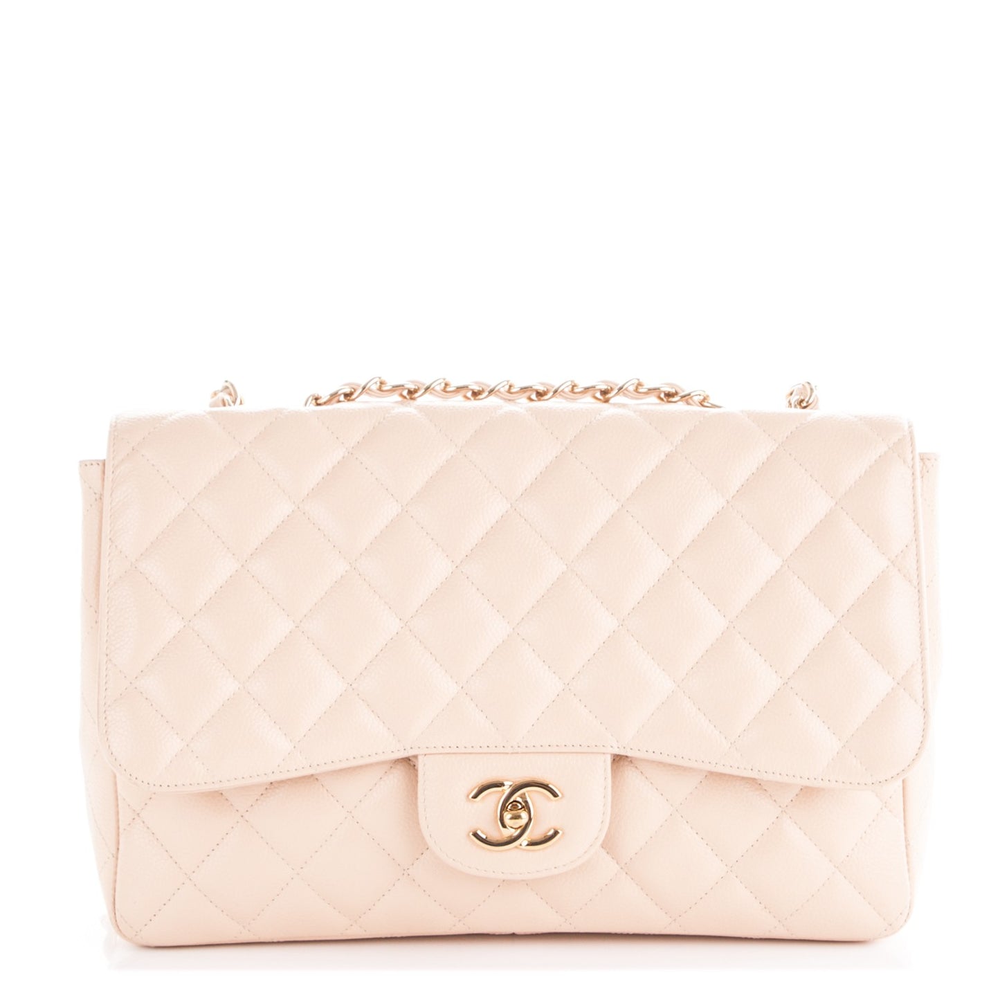 Caviar Quilted Jumbo Single Flap Beige Clair