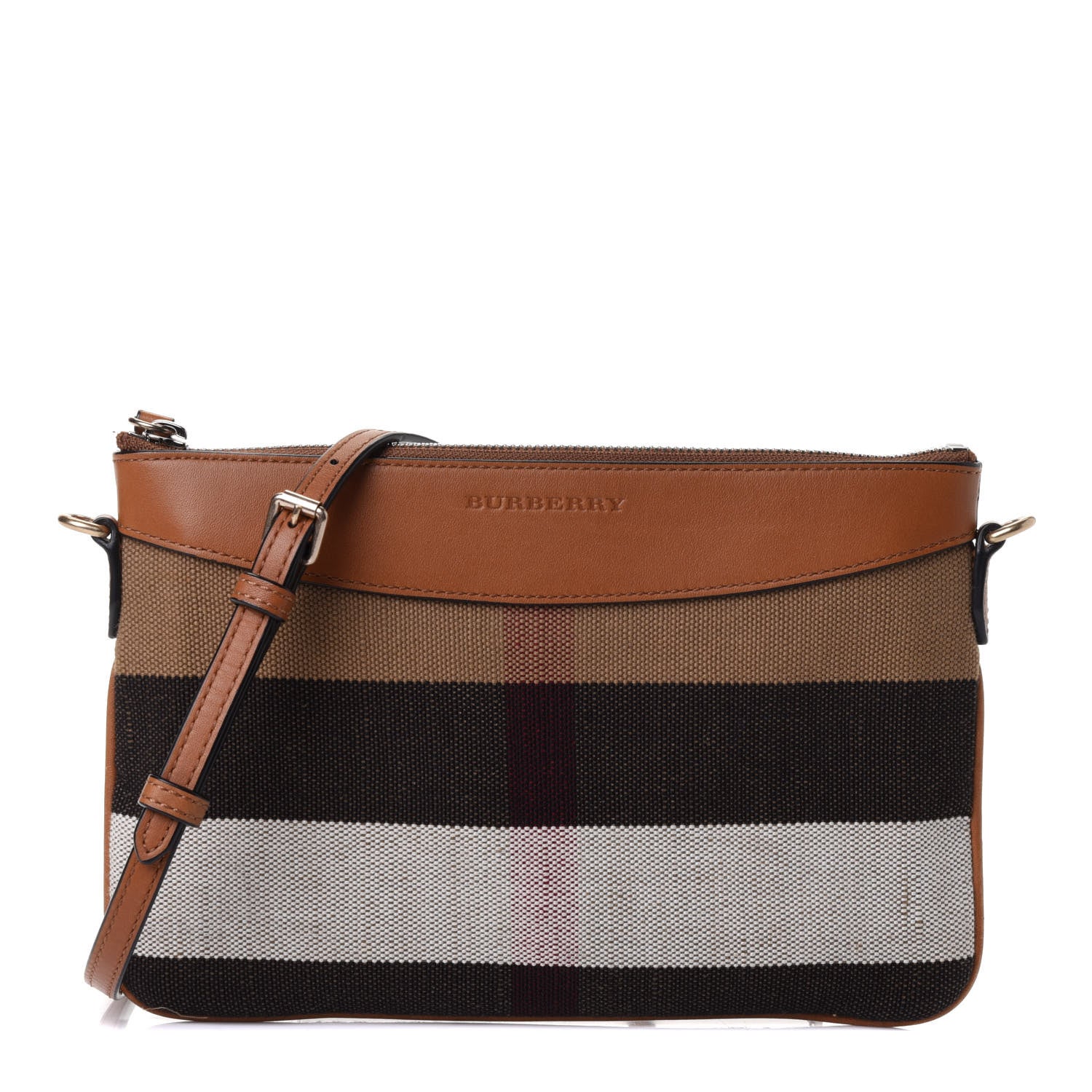 Burberry Mega Check Peyton Crossbody Clutch Bag Saddle Brown 1 of 4