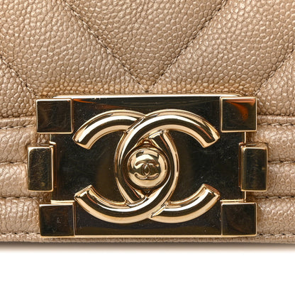 Chanel Iridescent Caviar Chevron Quilted Small Boy Flap Beige 20 of 21