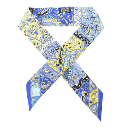 Hermes Silk Au Pays Des Oiseaux Fleurs Twilly Bleu Dur Jaune Vif Turquosie 1 of 3